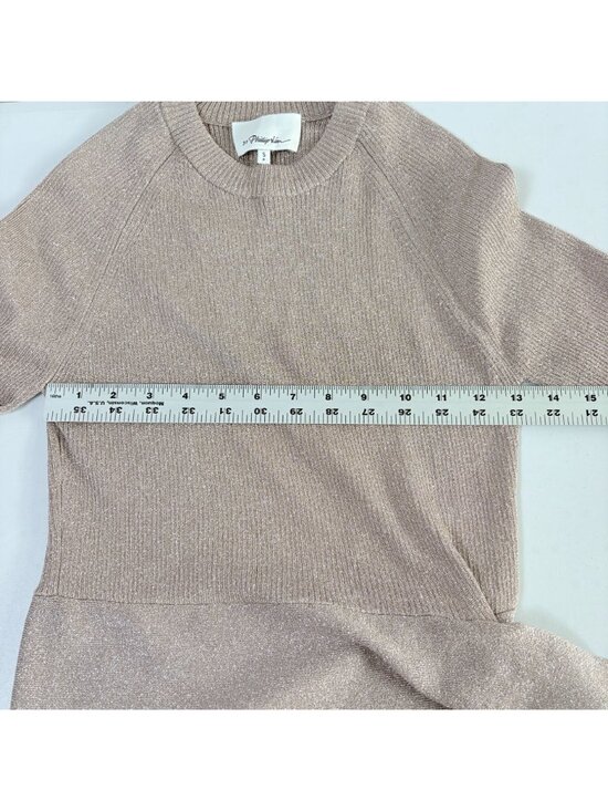 3.1 Phillip Lim Metallic Rib Knit Sweater Size S Cream Side Tie Waist Crew Neck - Picture 9 of 12
